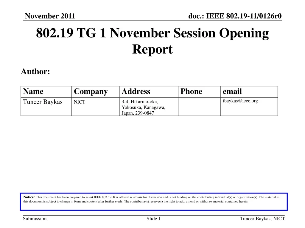 802 19 tg 1 november session opening report
