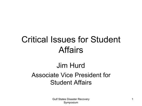 Critical Issues for Student Affairs