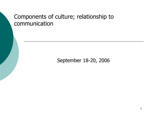 Components of culture; relationship to communication