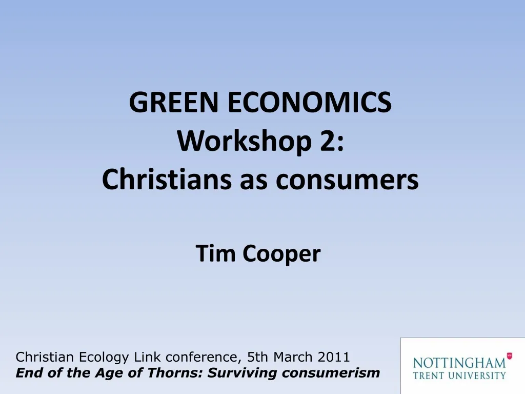 green economics workshop 2 christians as consumers
