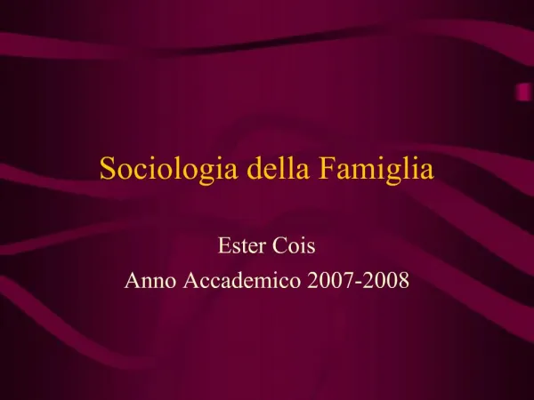Sociologia della Famiglia