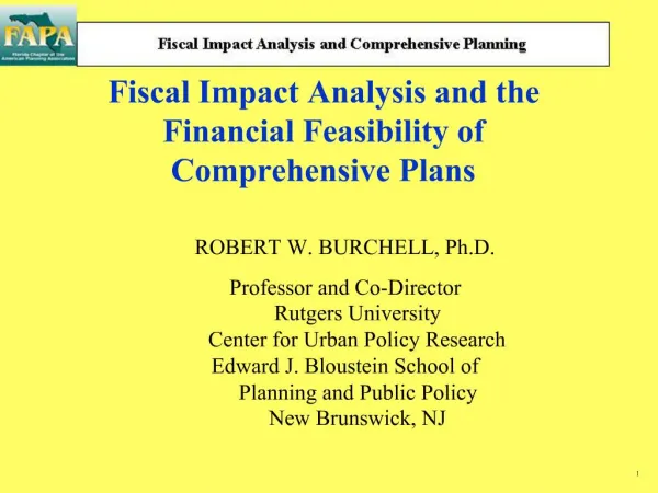 Fiscal Impact Analysis and the Financial Feasibility of Comprehensive Plans