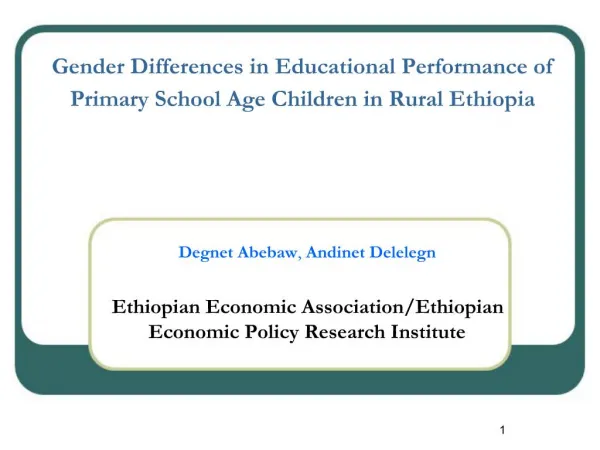 Gender Differences in Educational Performance of Primary School Age Children in Rural Ethiopia