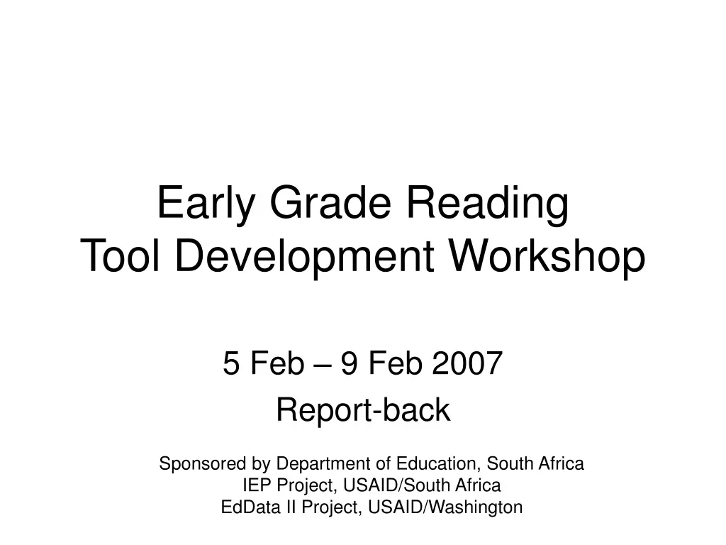 early grade reading tool development workshop