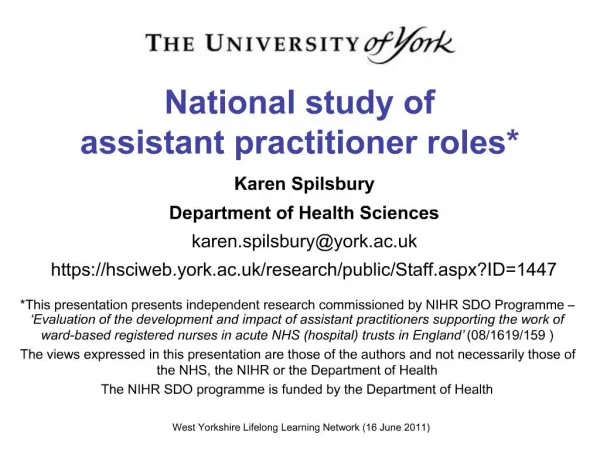 National study of assistant practitioner roles