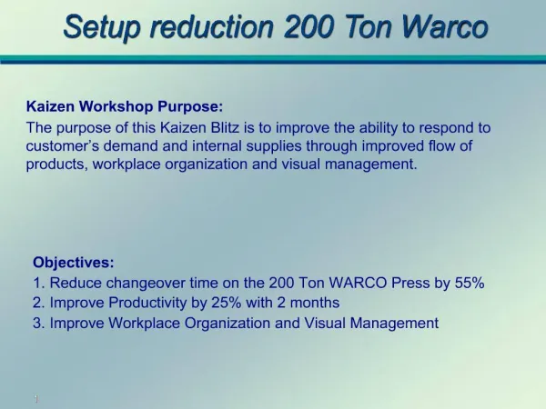 Setup reduction 200 Ton Warco