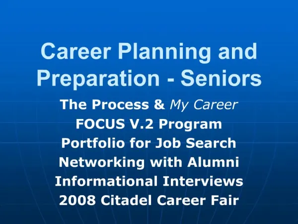 Career Planning and Preparation - Seniors