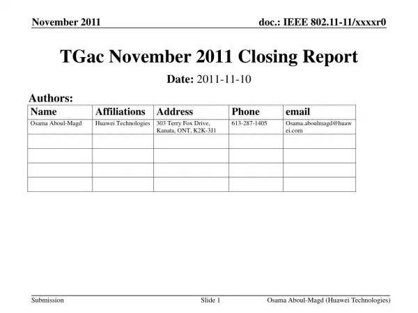 TGac November 2011 Closing Report