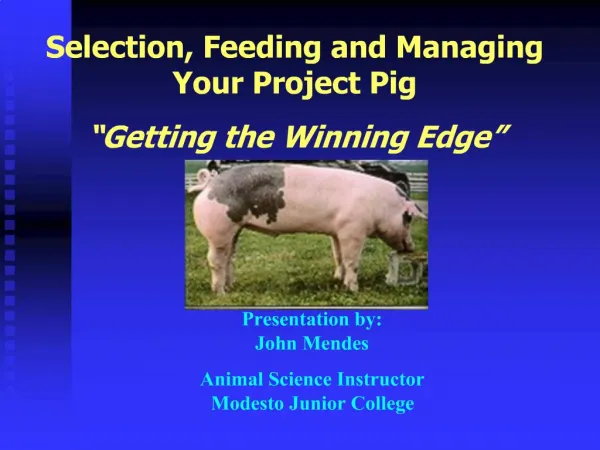 Selection, Feeding and Managing Your Project Pig Getting the Winning Edge