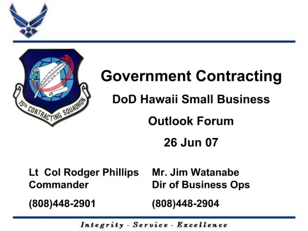 Government Contracting DoD Hawaii Small Business Outlook Forum 26 Jun 07