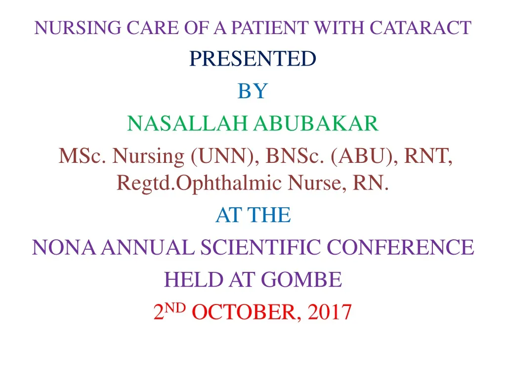 nursing care of a patient with cataract presented