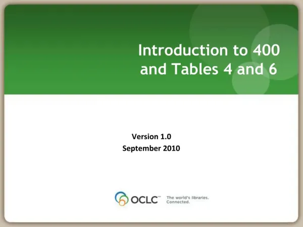 Introduction to 400 and Tables 4 and 6