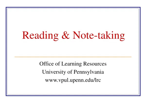 Reading &amp; Note-taking