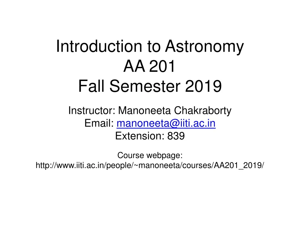 introduction to astronomy aa 201 fall semester