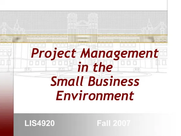 Project Management in the Small Business Environment
