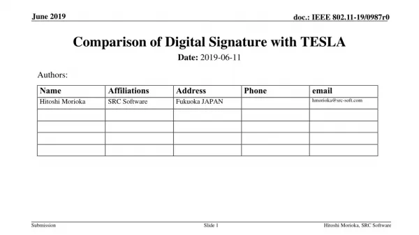 Comparison of Digital Signature with TESLA
