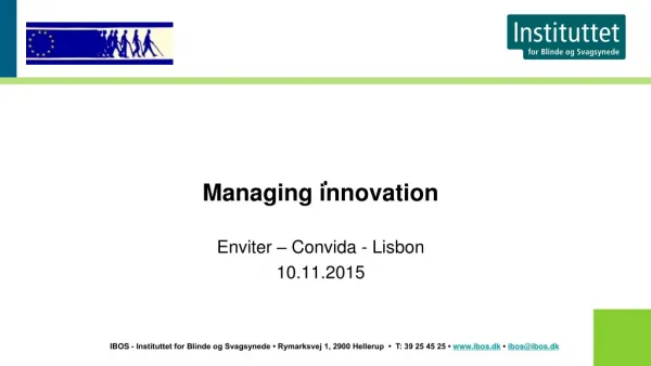 Managing innovation Enviter – Convida - Lisbon 10.11.2015