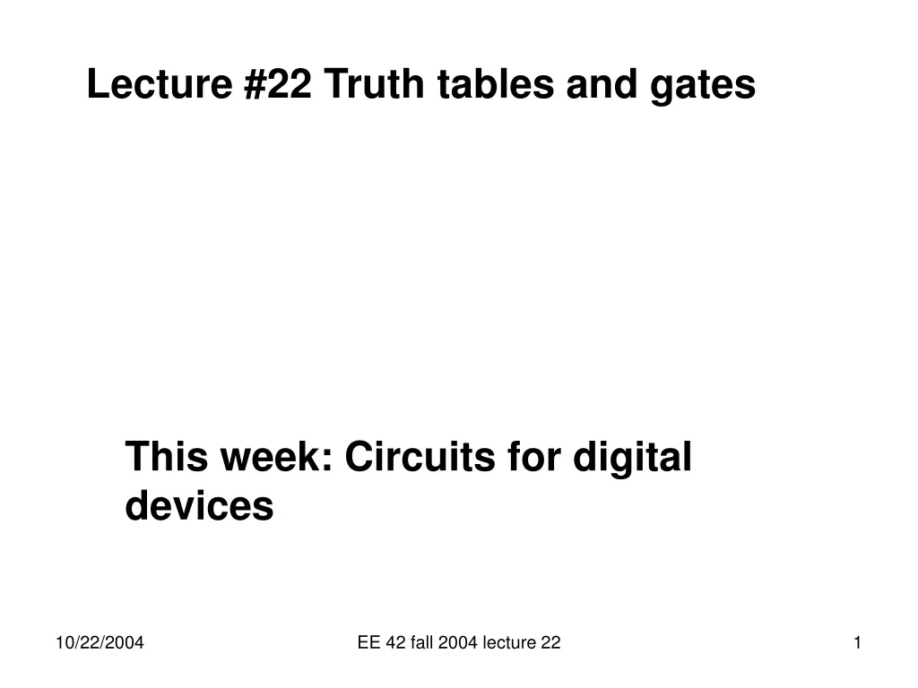 lecture 22 truth tables and gates