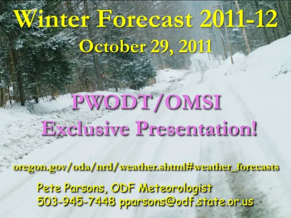 Winter Forecast 2011-12 October 29, 2011