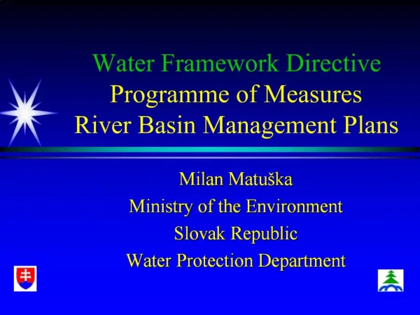 Water Framework Directive Programme of Measures River Basin Management Plans