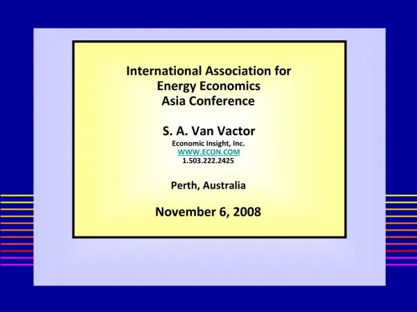 International Association for Energy Economics Asia Conference S. A. Van Vactor Economic Insight, Inc. ECON 1.503.222.