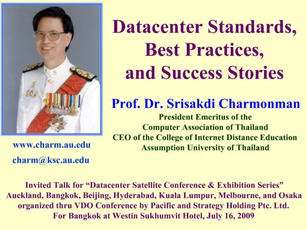 Datacenter Standards, Best Practices, and Success Stories