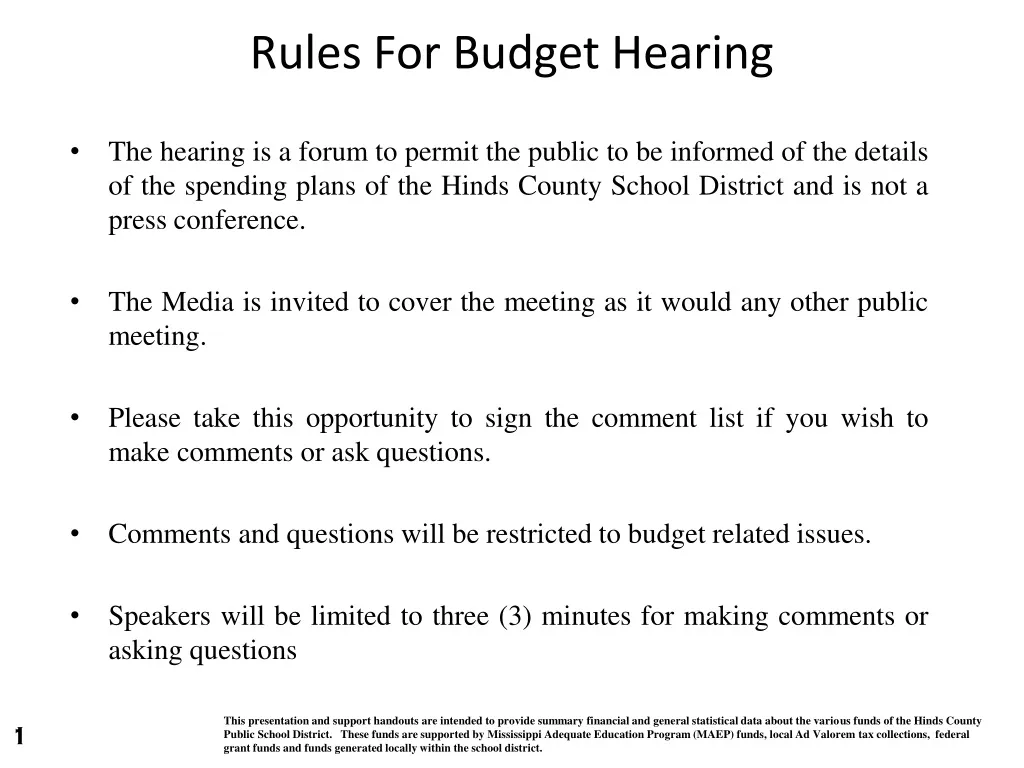 rules for budget hearing