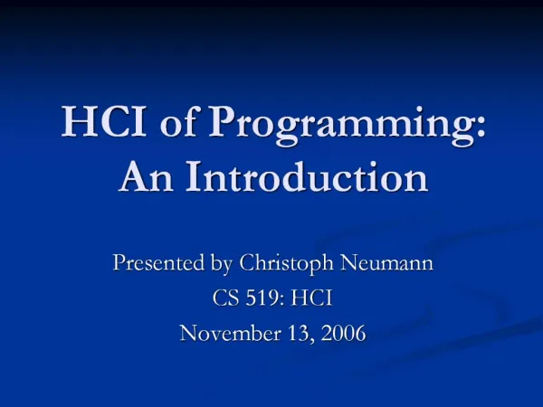 HCI of Programming: An Introduction