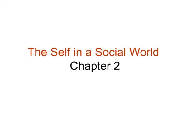 The Self in a Social World Chapter 2