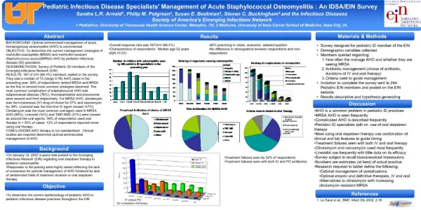 Pediatric Infectious Disease Specialists Management of Acute Staphylococcal Osteomyelitis : An IDSA