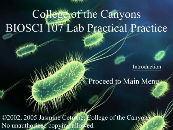 College of the Canyons BIOSCI 107 Lab Practical Practice