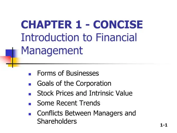CHAPTER 1 - CONCISE Introduction to Financial Management