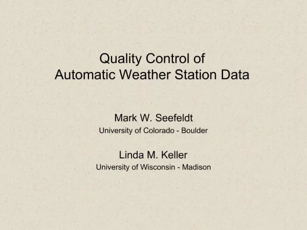 Quality Control of Automatic Weather Station Data