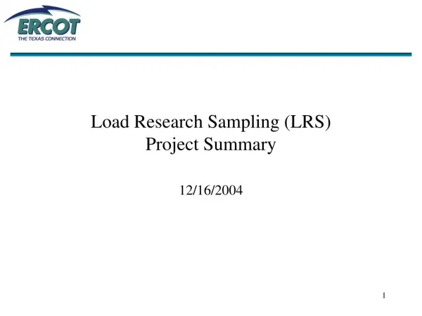 Load Research Sampling (LRS) Project Summary