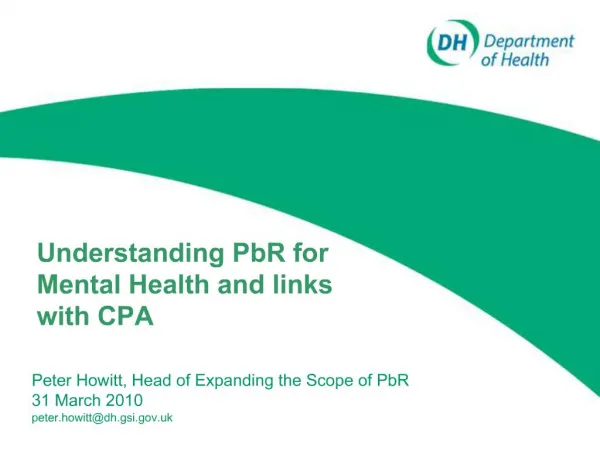Understanding PbR for Mental Health and links with CPA