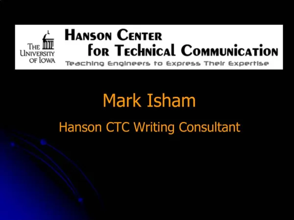 Mark Isham Hanson CTC Writing Consultant