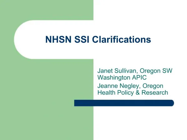 NHSN SSI Clarifications
