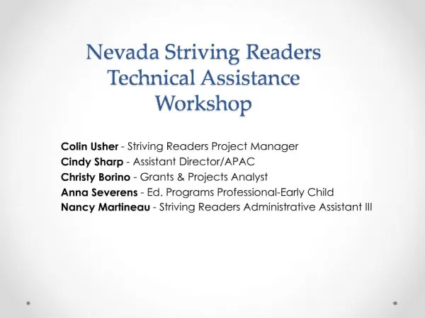 Nevada Striving Readers Technical Assistance Workshop