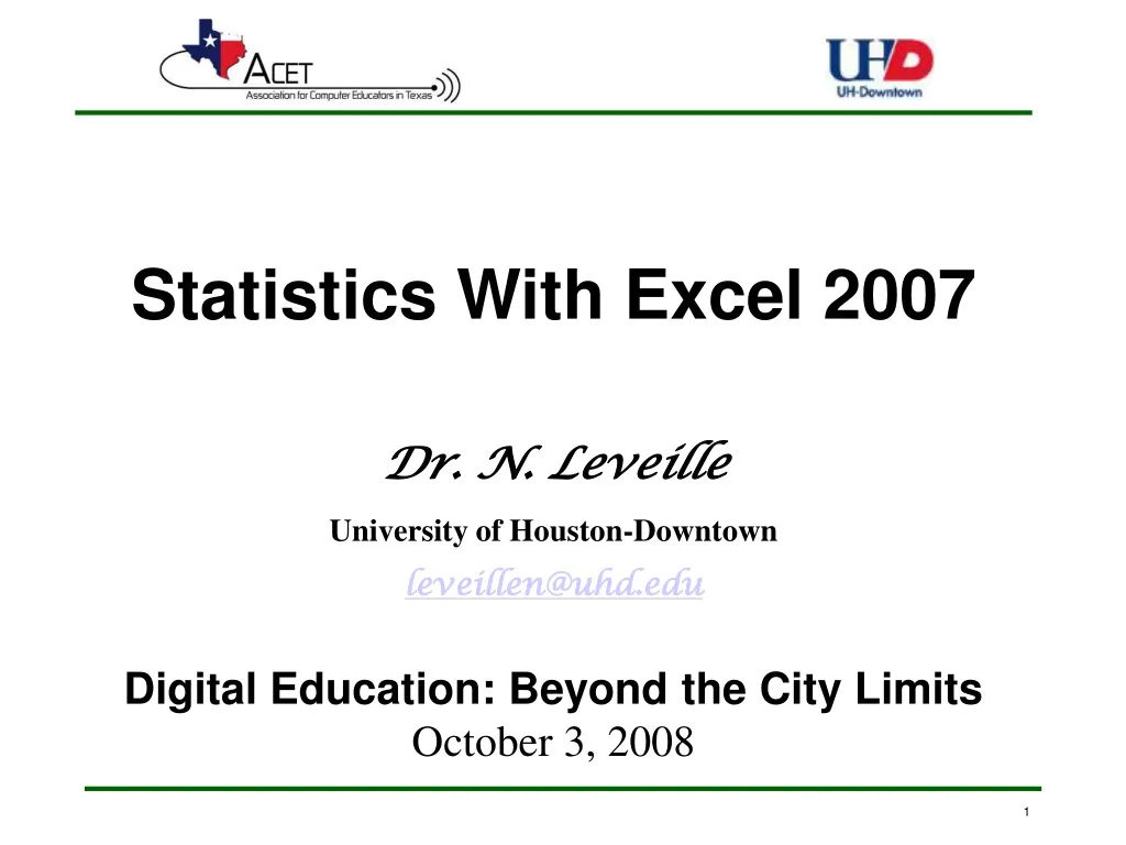 statistics with excel 2007 dr n leveille