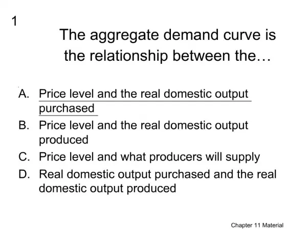 The aggregate demand curve is the relationship between the