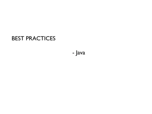BEST PRACTICES - Java