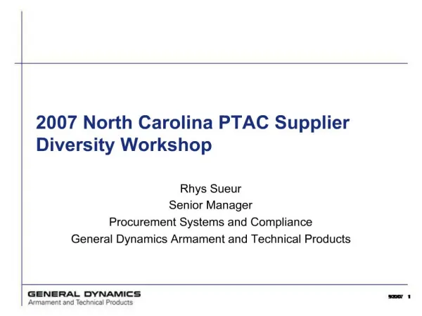 2007 North Carolina PTAC Supplier Diversity Workshop