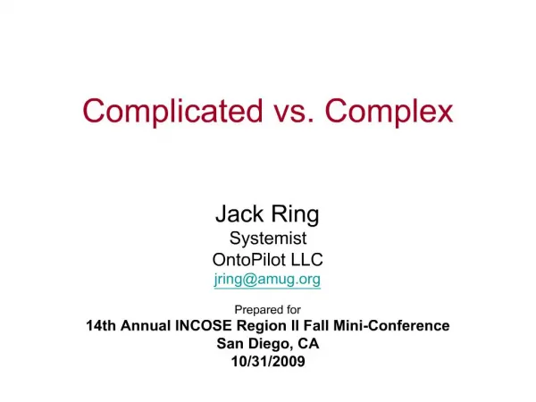 Complicated vs. Complex
