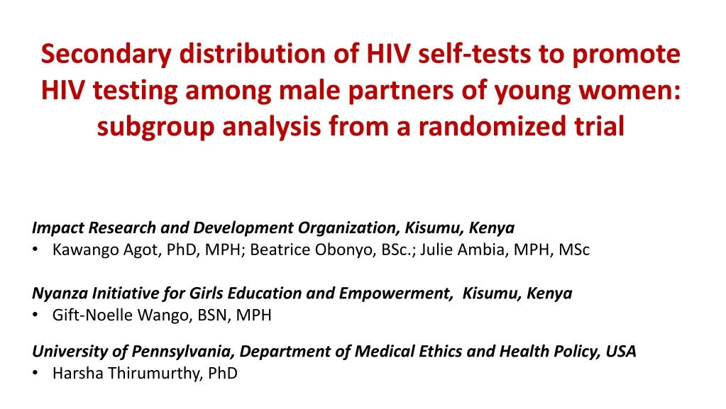 secondary distribution of hiv self tests