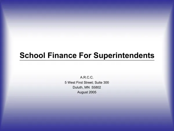 School Finance For Superintendents
