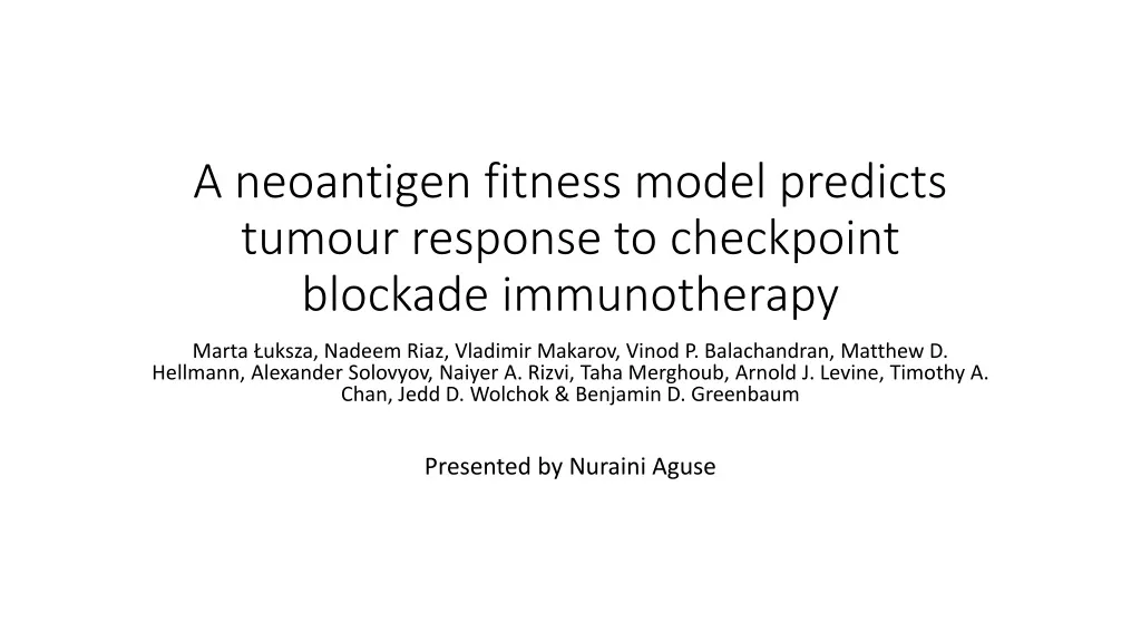 a neoantigen fitness model predicts tumour response to checkpoint blockade immunotherapy