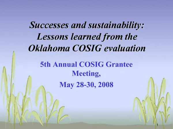 Successes and sustainability: Lessons learned from the Oklahoma COSIG evaluation