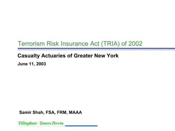 Terrorism Risk Insurance Act TRIA of 2002
