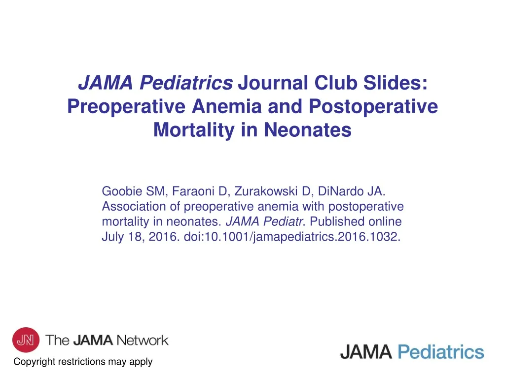 jama pediatrics journal club slides preoperative anemia and postoperative mortality in neonates