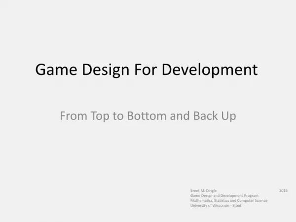 Game Design For Development